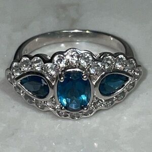 Genuine Topaz 3 Stone Ring Sterling Silver 925